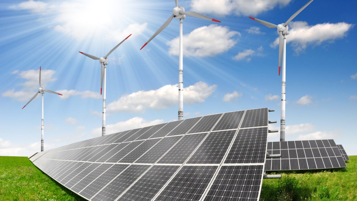 Альтернативная энергия ветрогенератор ветряк солнечные панели батареи зелёная энергетика